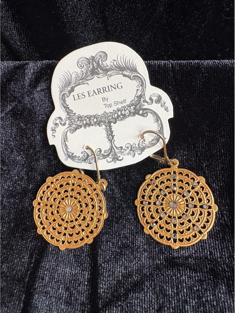 Vintage Style Gold-Tone Filigree Round Drop Earrings by Les Earring
